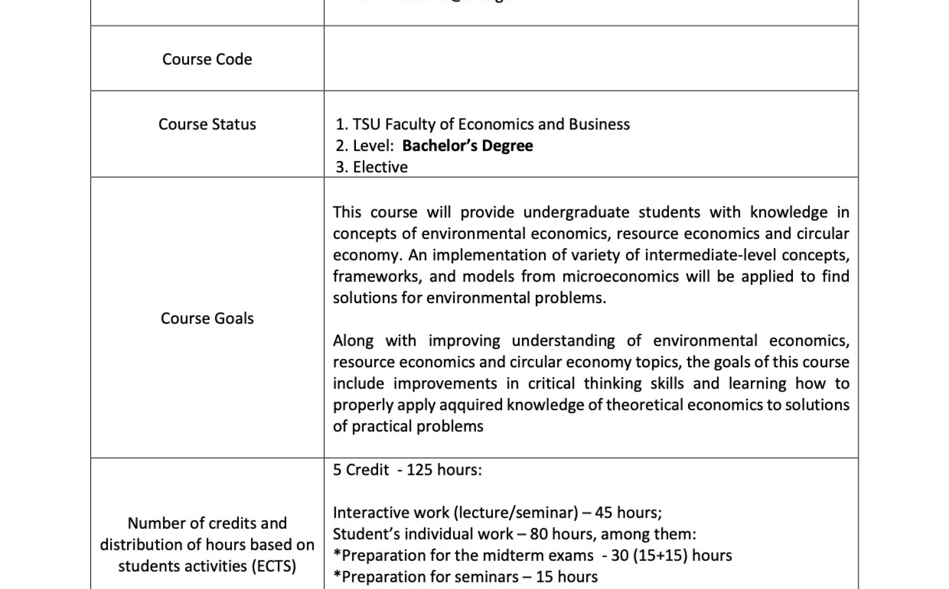 Circular Economy Course at the International School of Economy at Tbilisi State University
