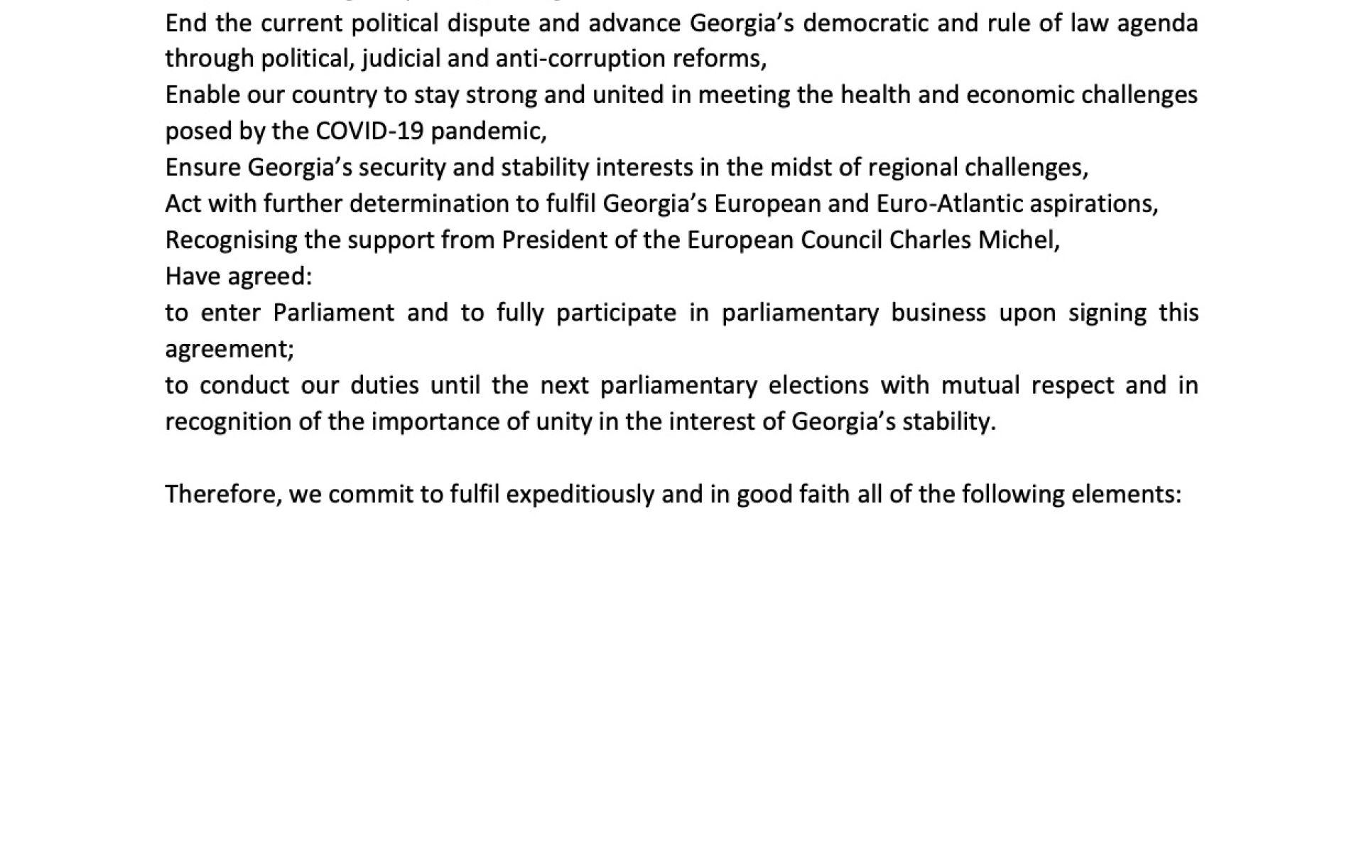 ‘A way ahead for Georgia’. Proposal by President of the European Council Charles Michel to the representatives of Georgian political parties