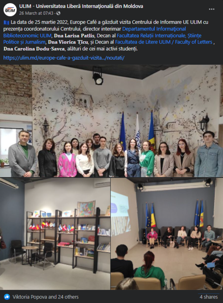 YEAs in Moldova: Meeting with EU Info centers from Moldova State University and Moldova Free International University